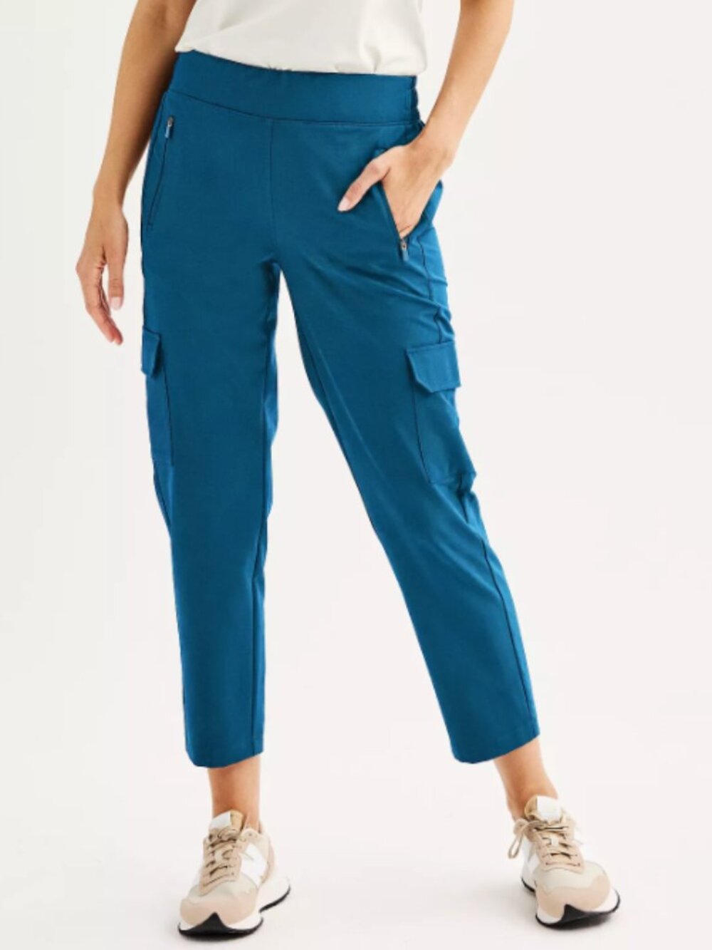 Tek Gear Cargo Pants Women's Size Medium Blue Crayon 2 Side Pockets Stretchy